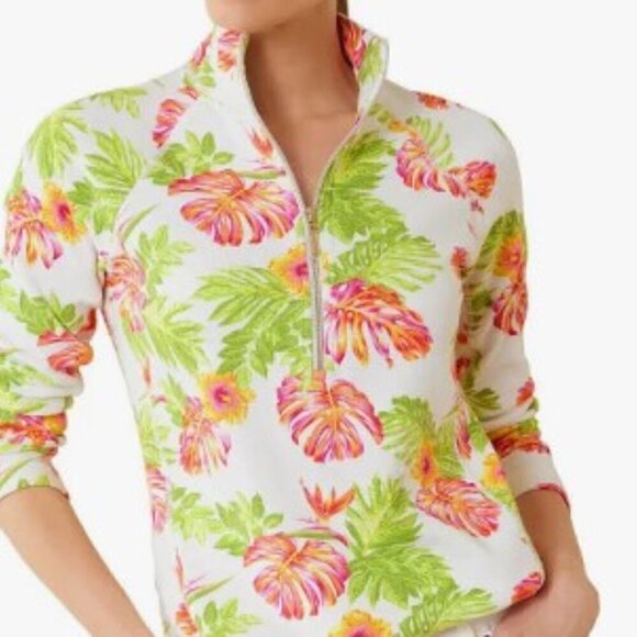 Tommy Bahama Women's Tropical Blue Floral Print Half zip Pullover - Size: Large - Picture 2 of 9